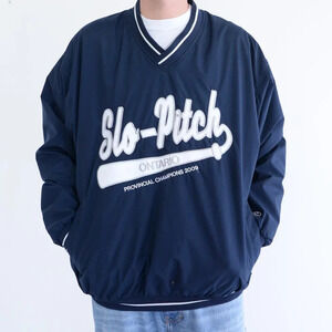 Rawlings Navy White Embroidered Slow Pitch Ontario Champions Windbreaker  Jacket